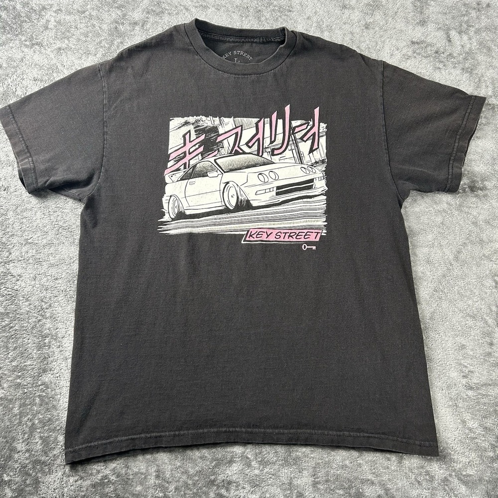 Key Street Black Car Shirt Mens L Used Japanese Manga Style Graphic